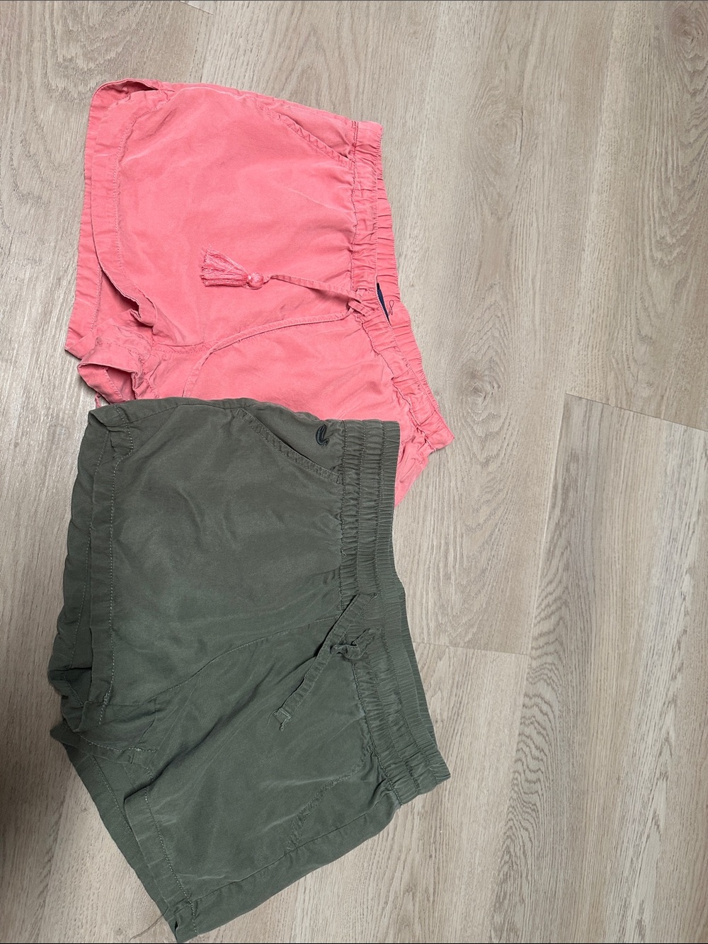 Southern Marsh Women's Drawstring Athletic Shorts in Coral and Olive
